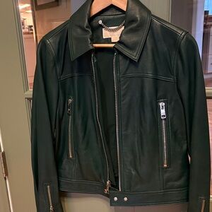 MICHAEL Michael Kors Dark Green Leather Jacket